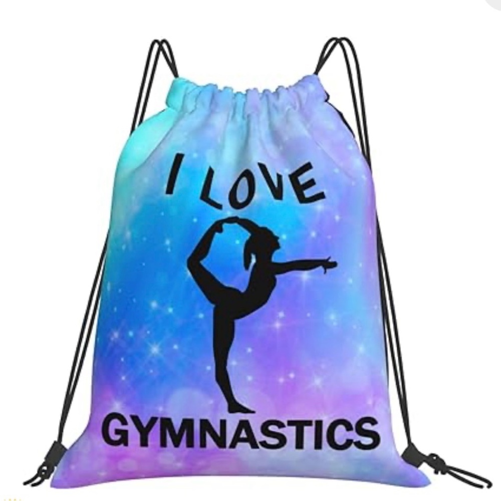 I Love Gymnastics Drawstring Backpack Bag Sport Gym Travel Swim Sackpack